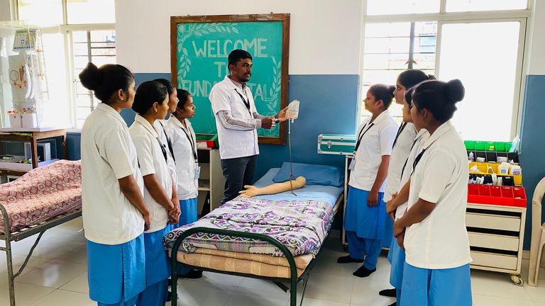 A demonstration in the nursing foundation laboratory at A.S.M.T. School of Nursing