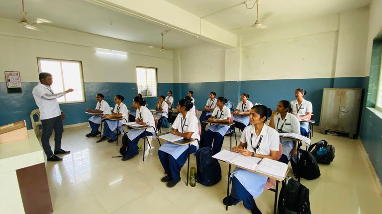 A class in progress in a classroom at A.S.M.T. School of Nursing